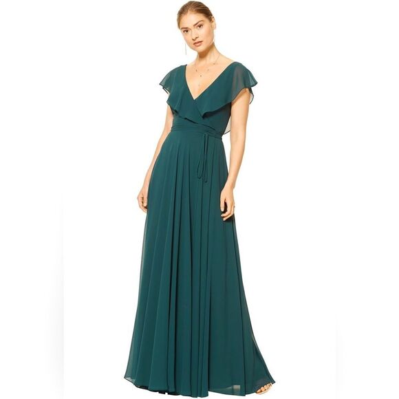#LevkoffRaffle V-Neck A-Line Chiffon Wrap DressColor Green Style 7112 Sz 10